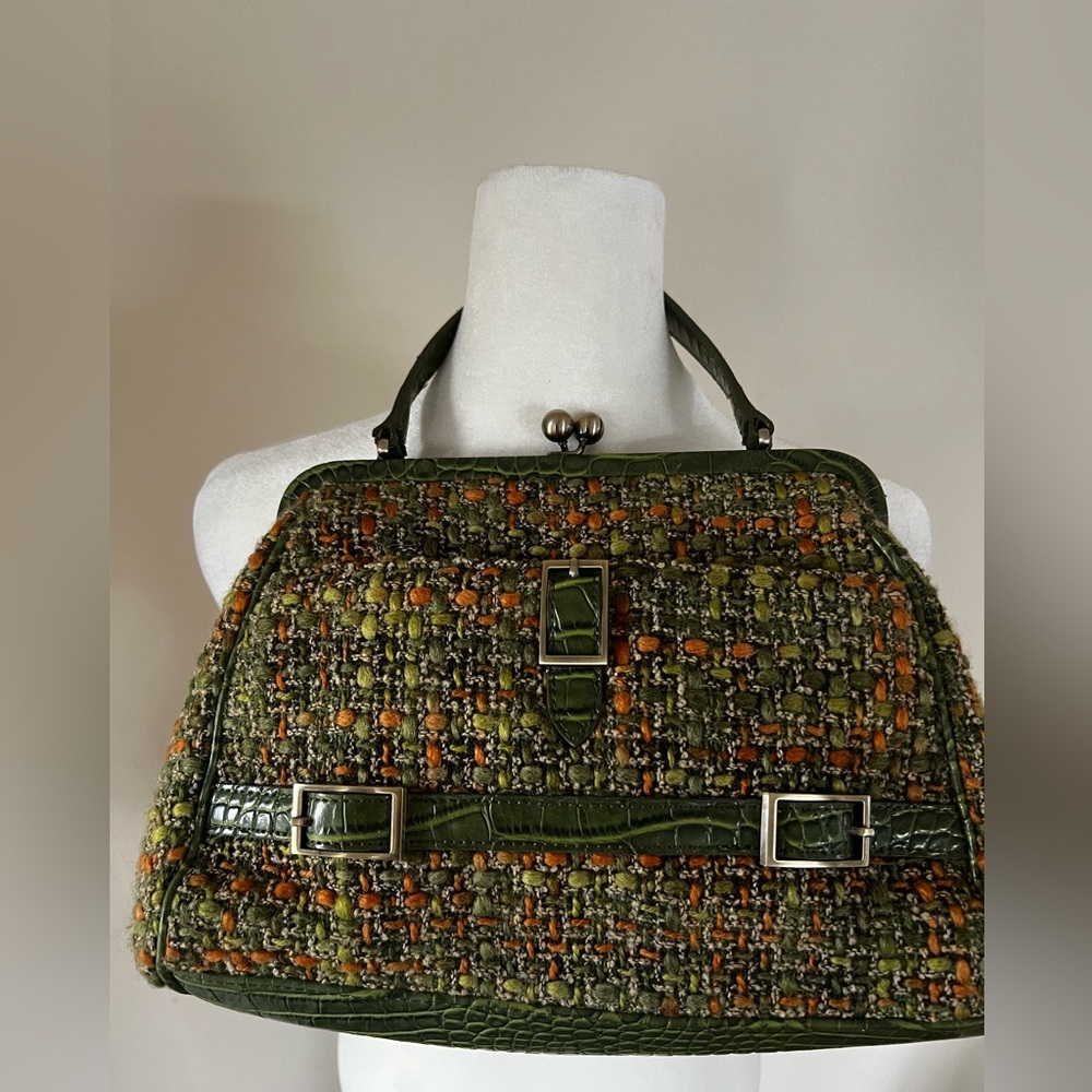 Vintage Retro "The Limited" Green Multicolor Wool Blend Shoulder Clutch Purse